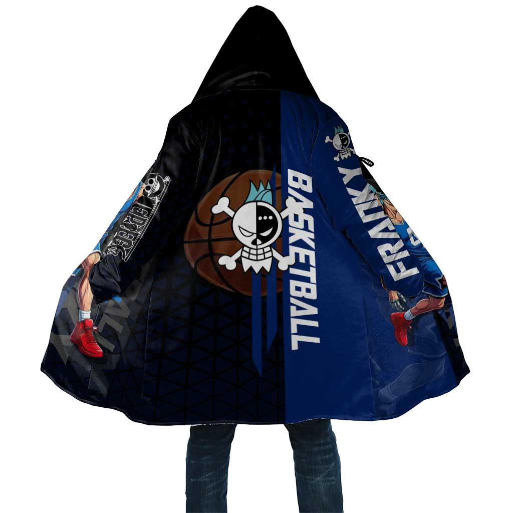 Franky One Piece Basketball Crossover Design Cloak with Blue Uniform and Mechanical Arm Action Pose - The Mazicc