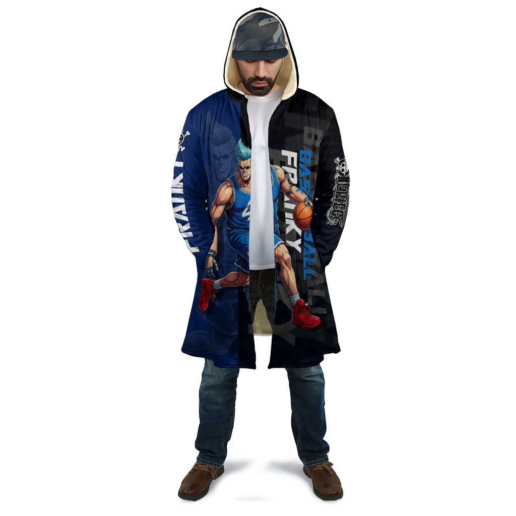 Franky One Piece Basketball Crossover Design Cloak with Blue Uniform and Mechanical Arm Action Pose - The Mazicc