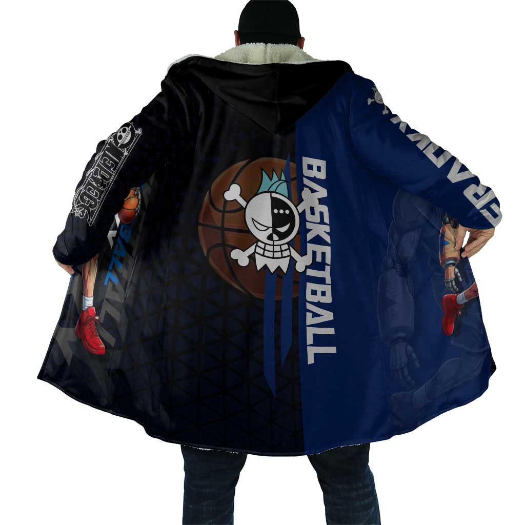 Franky One Piece Basketball Crossover Design Cloak with Blue Uniform and Mechanical Arm Action Pose - The Mazicc
