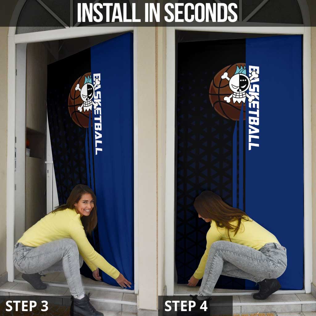 Franky One Piece Basketball Crossover Design Door Cover with Blue Uniform and Mechanical Arm Action Pose - The Mazicc