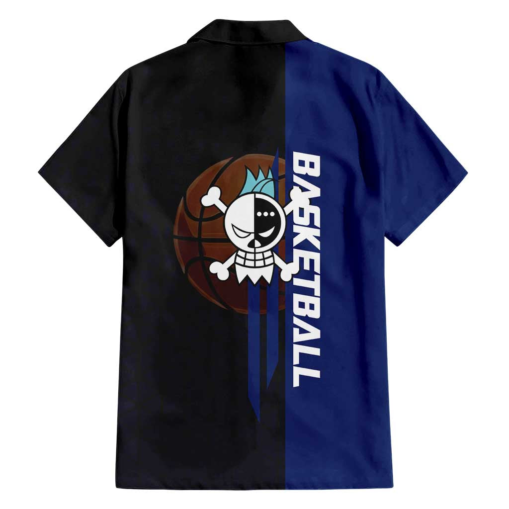 Franky One Piece Basketball Crossover Design Family Matching Mermaid Dress and Hawaiian Shirt with Blue Uniform and Mechanical Arm Action Pose