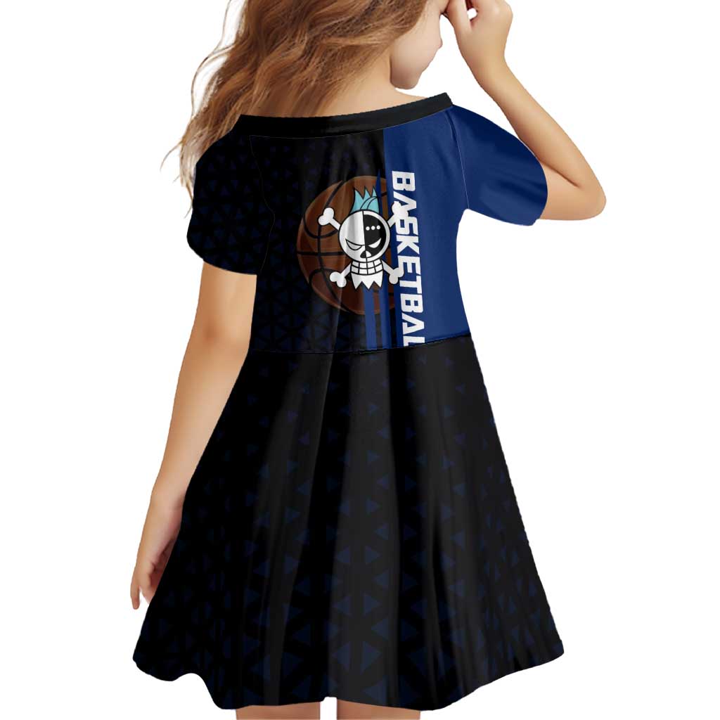 Franky One Piece Basketball Crossover Design Family Matching Short Sleeve Bodycon Dress and Hawaiian Shirt with Blue Uniform and Mechanical Arm Action Pose
