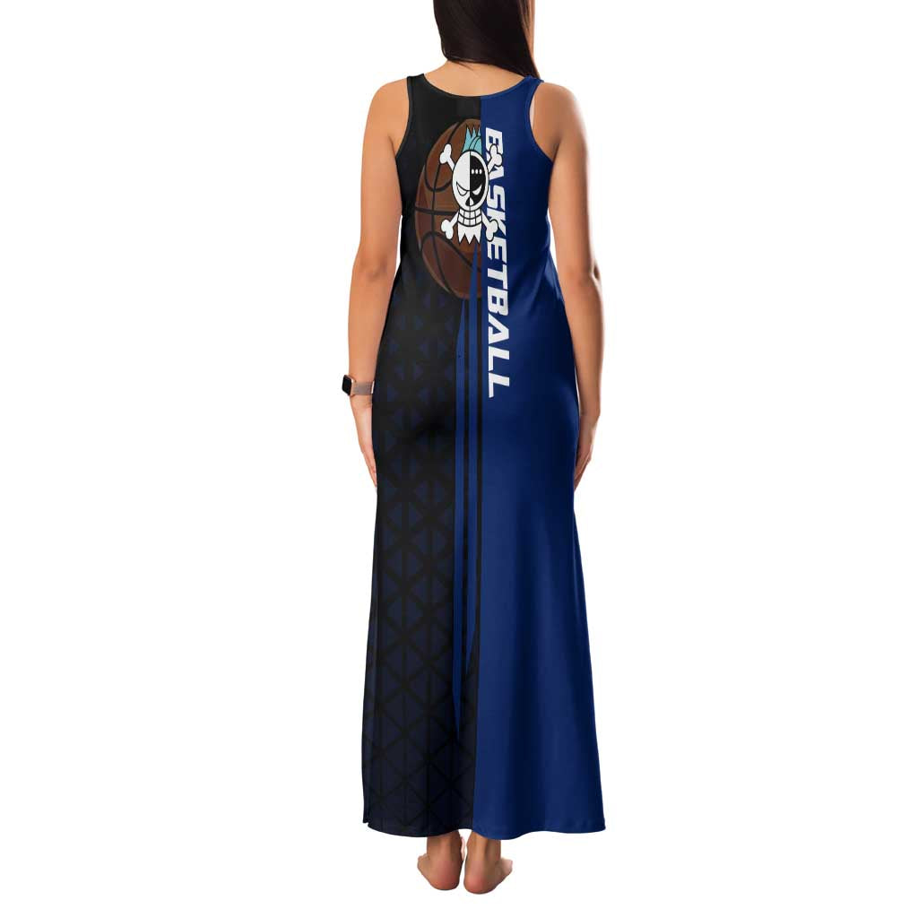 Franky One Piece Basketball Crossover Design Family Matching Tank Maxi Dress and Hawaiian Shirt with Blue Uniform and Mechanical Arm Action Pose