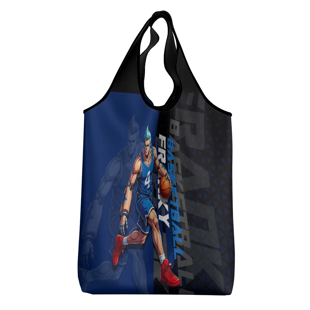 Franky One Piece Basketball Crossover Design Grocery Bag with Blue Uniform and Mechanical Arm Action Pose - The Mazicc