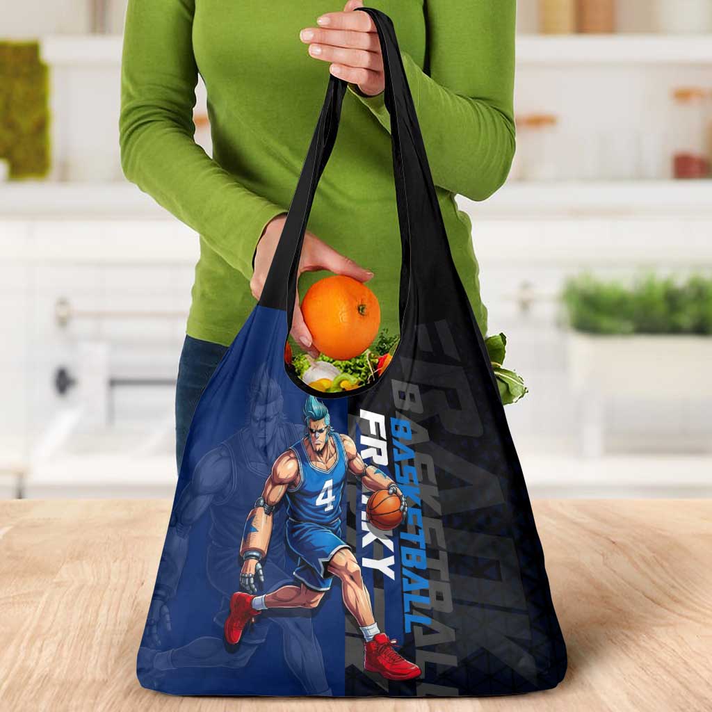 Franky One Piece Basketball Crossover Design Grocery Bag with Blue Uniform and Mechanical Arm Action Pose - The Mazicc