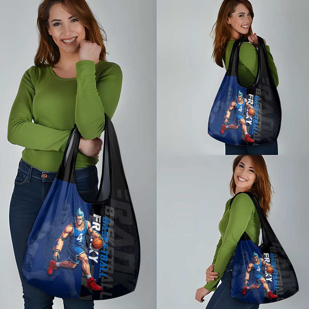 Franky One Piece Basketball Crossover Design Grocery Bag with Blue Uniform and Mechanical Arm Action Pose - The Mazicc