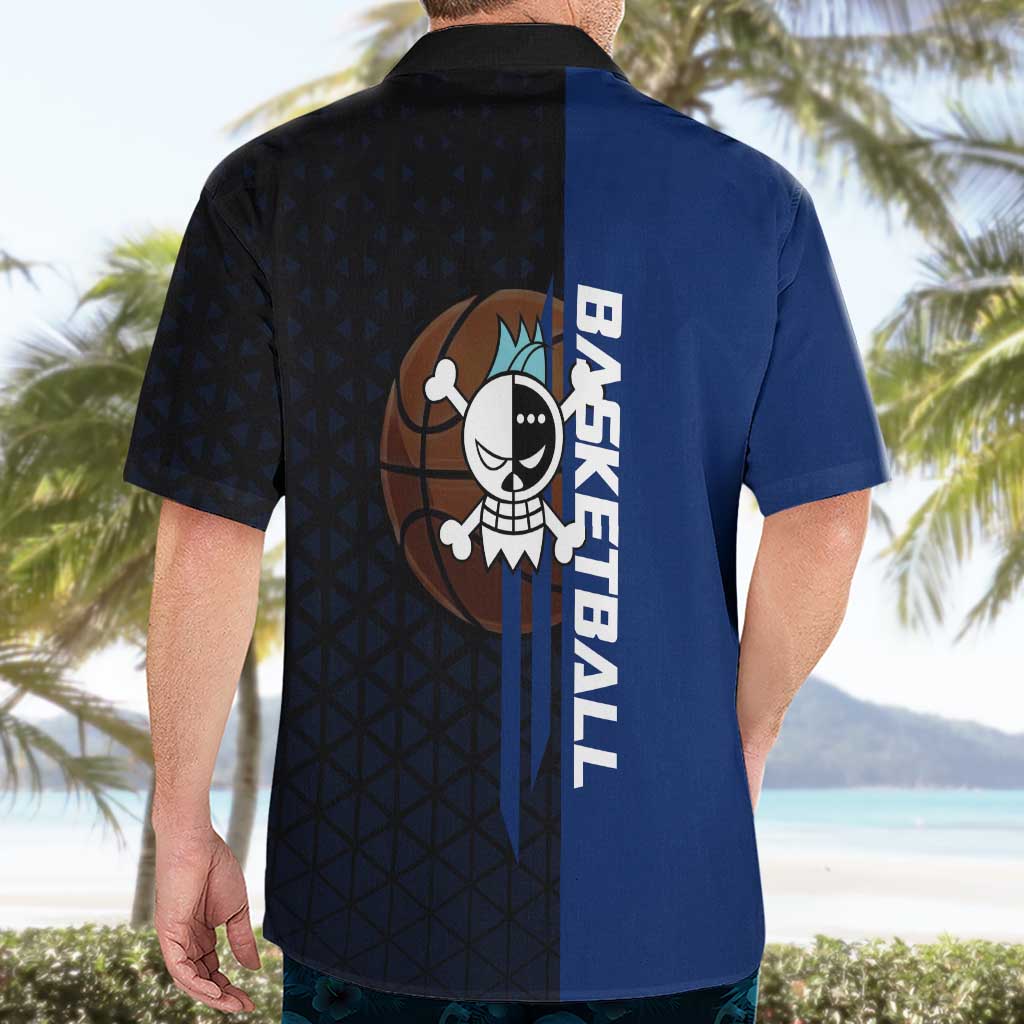 Franky One Piece Basketball Crossover Design Hawaiian Shirt with Blue Uniform and Mechanical Arm Action Pose - The Mazicc
