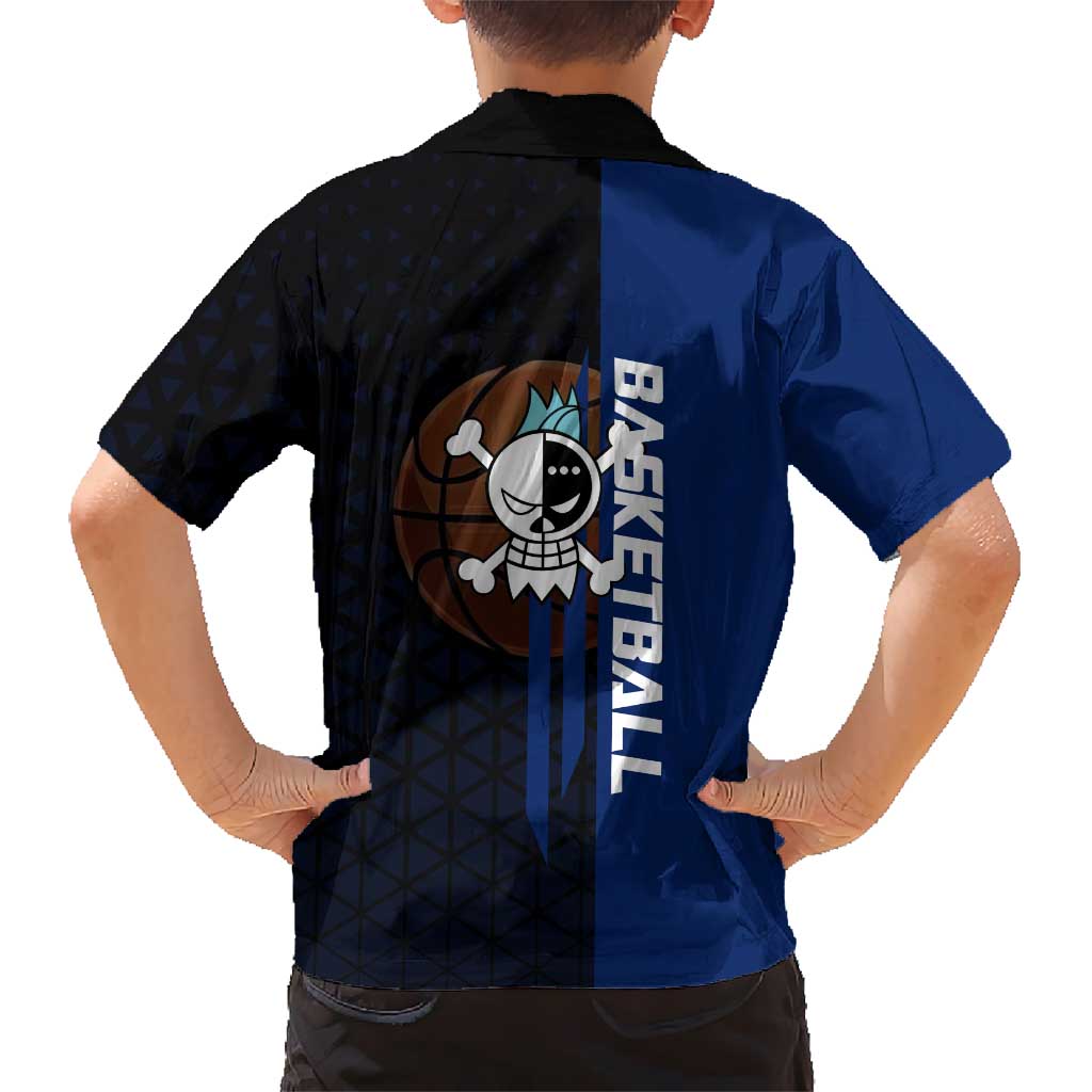 Franky One Piece Basketball Crossover Design Hawaiian Shirt with Blue Uniform and Mechanical Arm Action Pose - The Mazicc