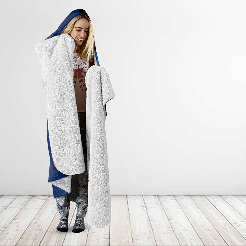 Franky One Piece Basketball Crossover Design Hooded Blanket with Blue Uniform and Mechanical Arm Action Pose - The Mazicc