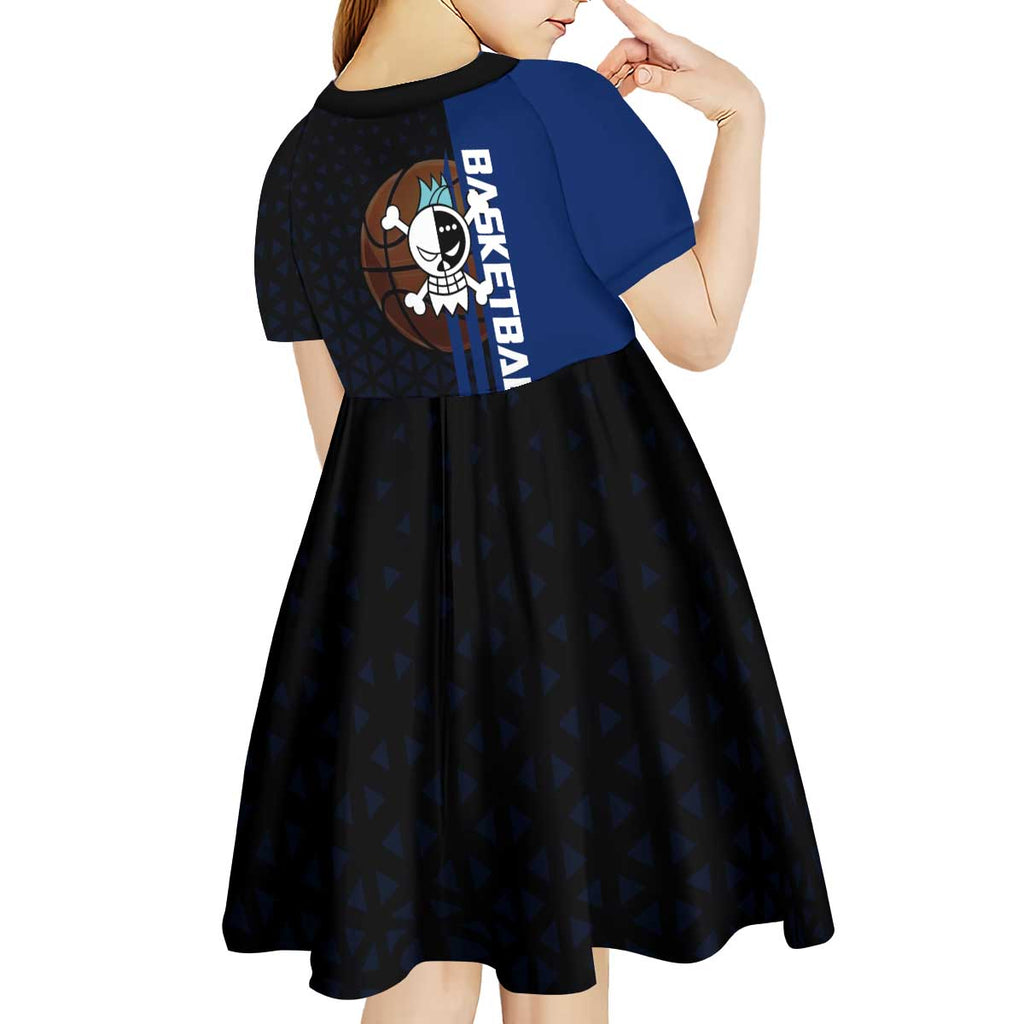 Franky One Piece Basketball Crossover Design Kid Short Sleeve Dress with Blue Uniform and Mechanical Arm Action Pose - The Mazicc