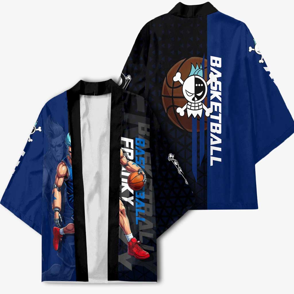 Franky One Piece Basketball Crossover Design Kimono with Blue Uniform and Mechanical Arm Action Pose - The Mazicc