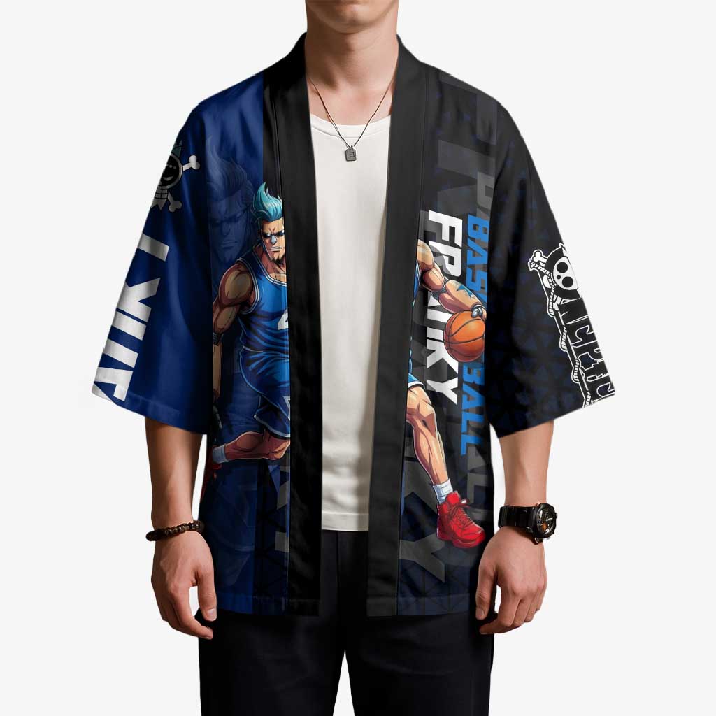 Franky One Piece Basketball Crossover Design Kimono with Blue Uniform and Mechanical Arm Action Pose - The Mazicc