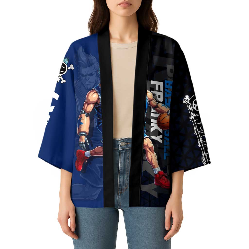 Franky One Piece Basketball Crossover Design Kimono with Blue Uniform and Mechanical Arm Action Pose - The Mazicc