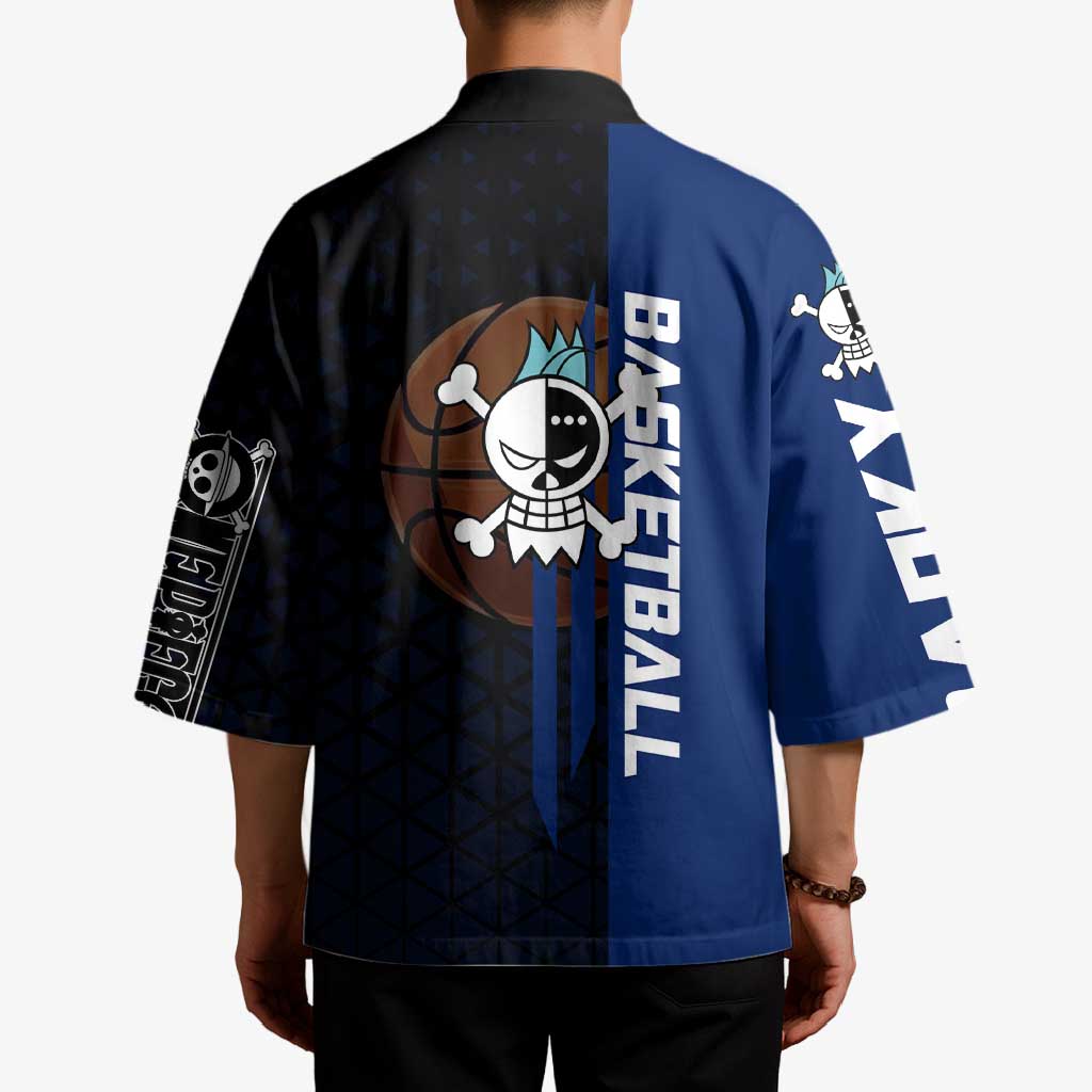 Franky One Piece Basketball Crossover Design Kimono with Blue Uniform and Mechanical Arm Action Pose - The Mazicc