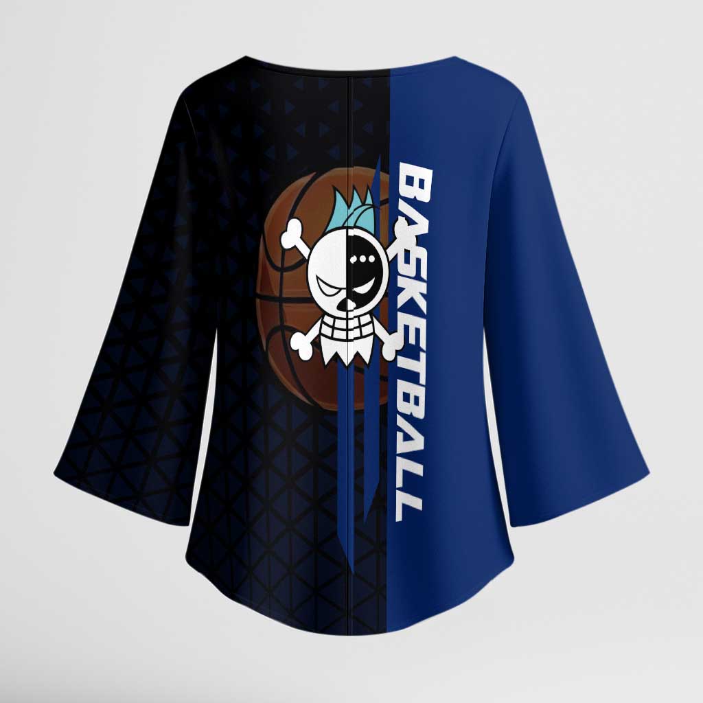 Franky One Piece Basketball Crossover Design Kimono Sleeve Blouse with Blue Uniform and Mechanical Arm Action Pose - The Mazicc