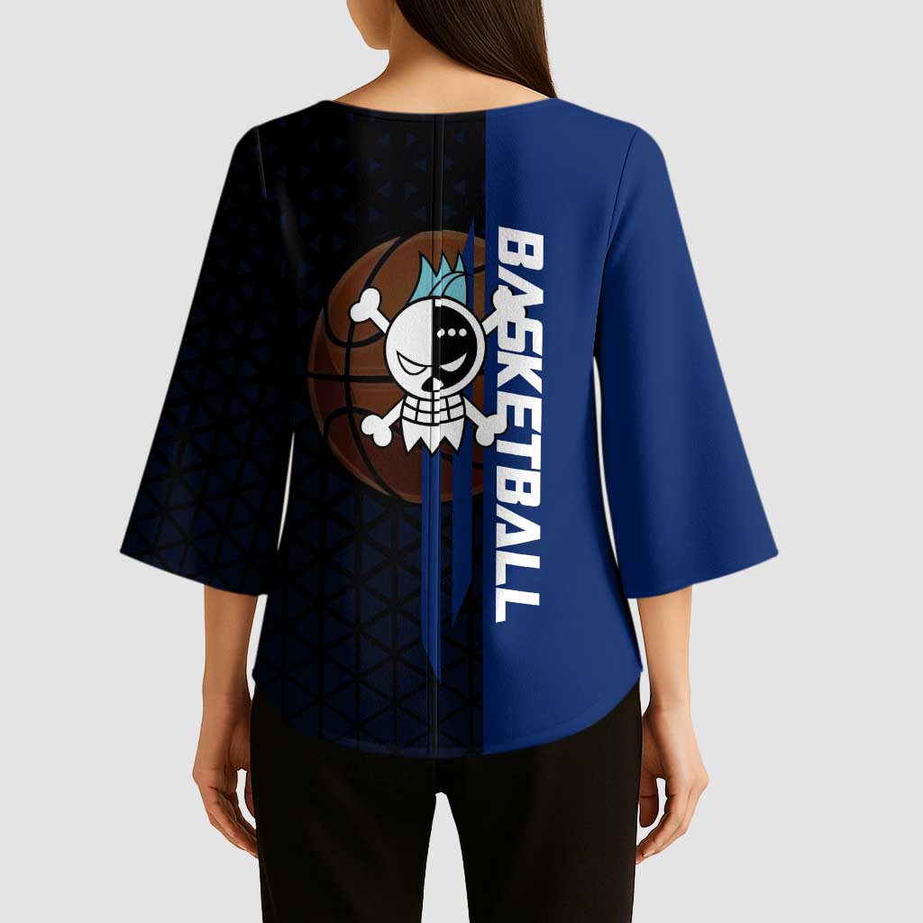 Franky One Piece Basketball Crossover Design Kimono Sleeve Blouse with Blue Uniform and Mechanical Arm Action Pose - The Mazicc