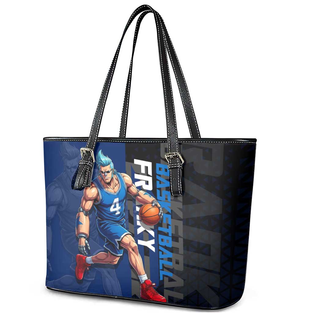 Franky One Piece Basketball Crossover Design Leather Tote Bag with Blue Uniform and Mechanical Arm Action Pose - The Mazicc