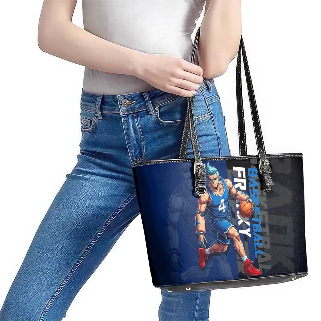 Franky One Piece Basketball Crossover Design Leather Tote Bag with Blue Uniform and Mechanical Arm Action Pose - The Mazicc