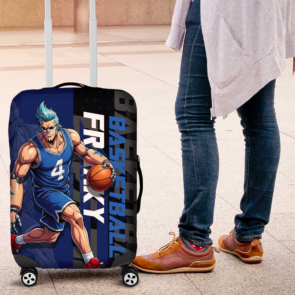 Franky One Piece Basketball Crossover Design Luggage Cover with Blue Uniform and Mechanical Arm Action Pose - The Mazicc