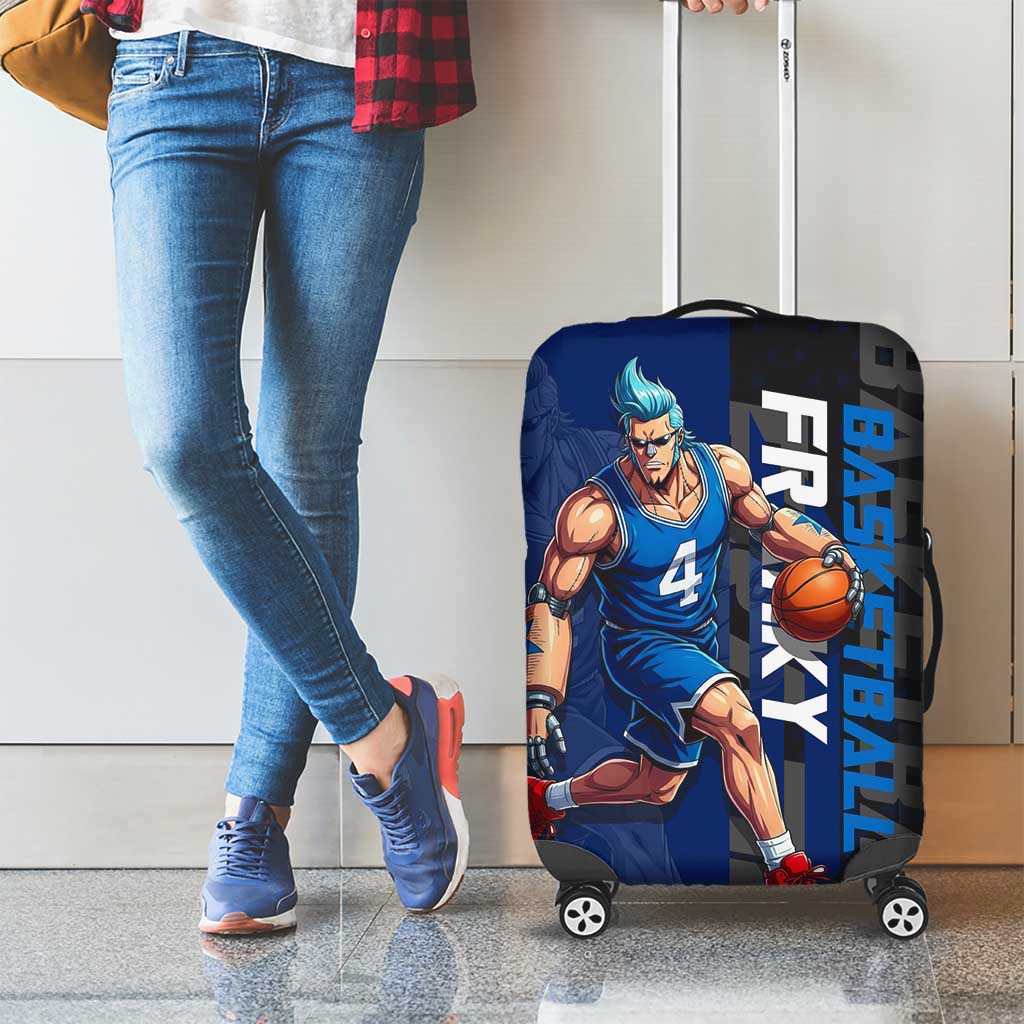 Franky One Piece Basketball Crossover Design Luggage Cover with Blue Uniform and Mechanical Arm Action Pose - The Mazicc