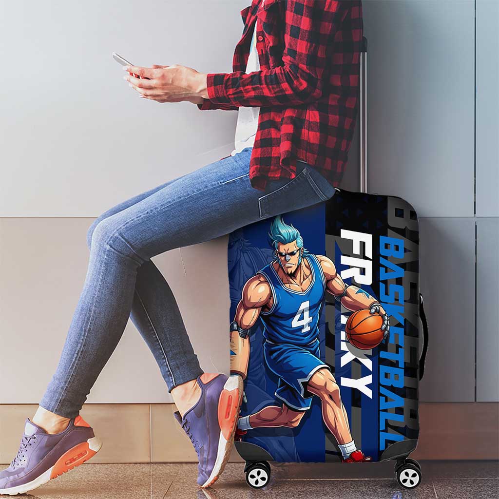 Franky One Piece Basketball Crossover Design Luggage Cover with Blue Uniform and Mechanical Arm Action Pose - The Mazicc