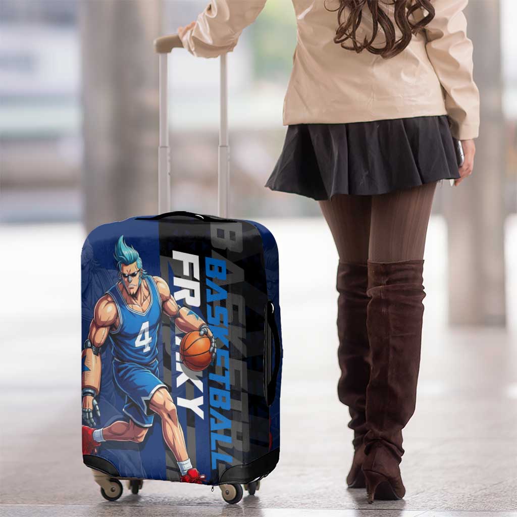 Franky One Piece Basketball Crossover Design Luggage Cover with Blue Uniform and Mechanical Arm Action Pose - The Mazicc