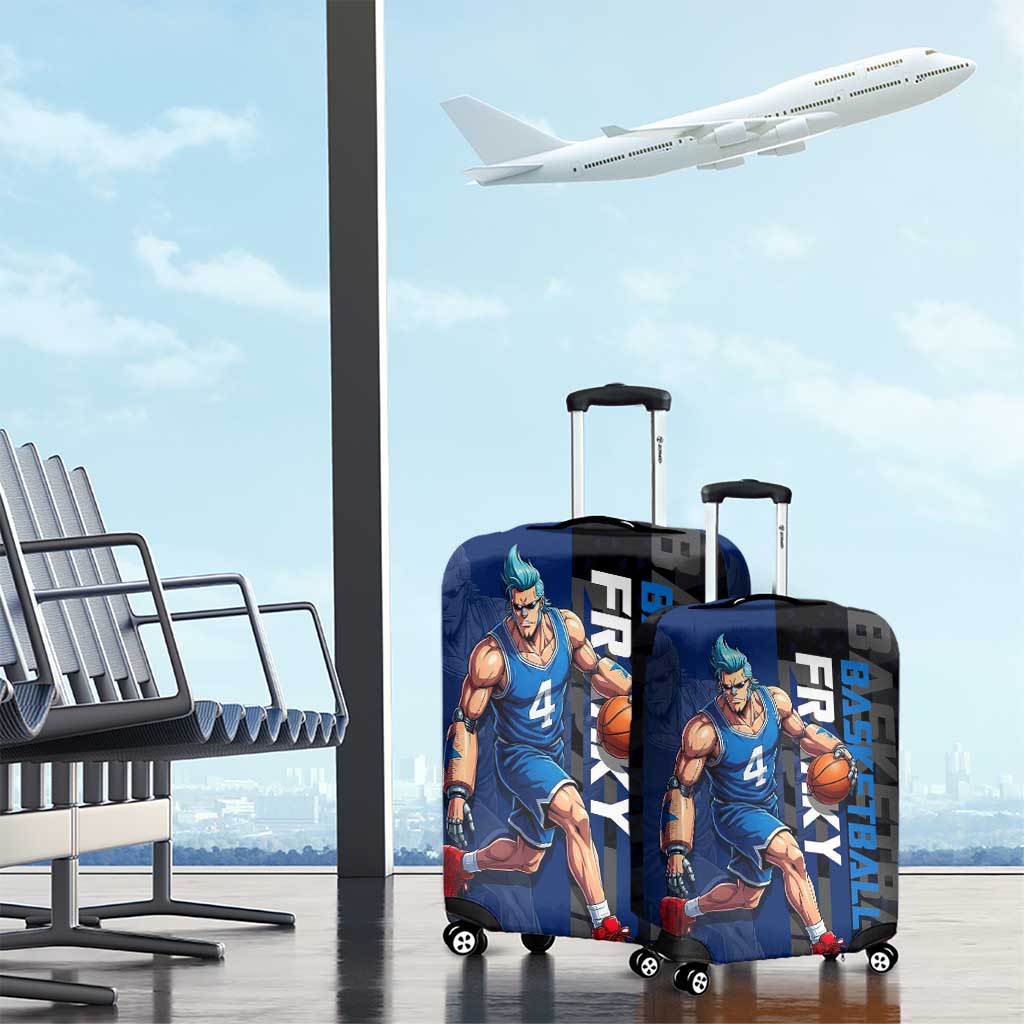 Franky One Piece Basketball Crossover Design Luggage Cover with Blue Uniform and Mechanical Arm Action Pose - The Mazicc