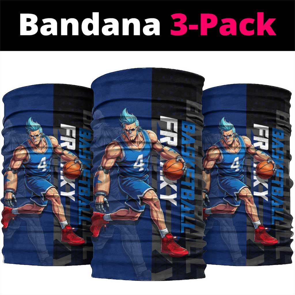 Franky One Piece Basketball Crossover Design Neck Gaiter with Blue Uniform and Mechanical Arm Action Pose - The Mazicc