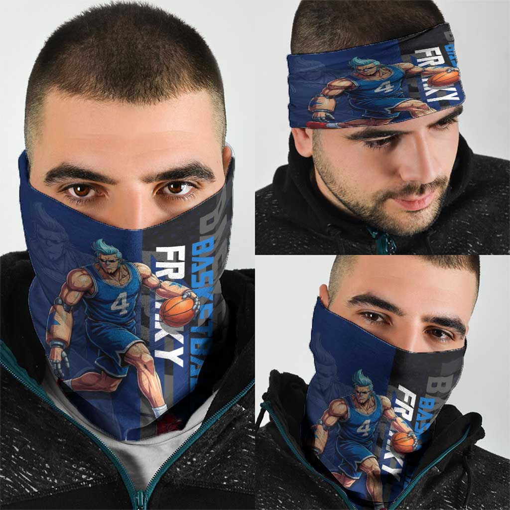 Franky One Piece Basketball Crossover Design Neck Gaiter with Blue Uniform and Mechanical Arm Action Pose - The Mazicc
