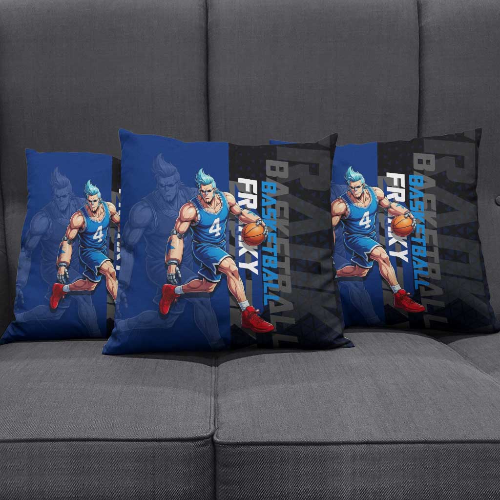 Franky One Piece Basketball Crossover Design Pillow Cover with Blue Uniform and Mechanical Arm Action Pose - The Mazicc