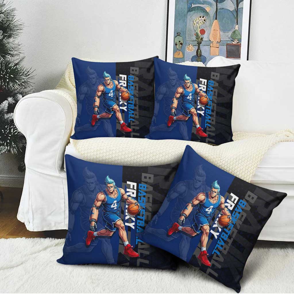 Franky One Piece Basketball Crossover Design Pillow Cover with Blue Uniform and Mechanical Arm Action Pose - The Mazicc