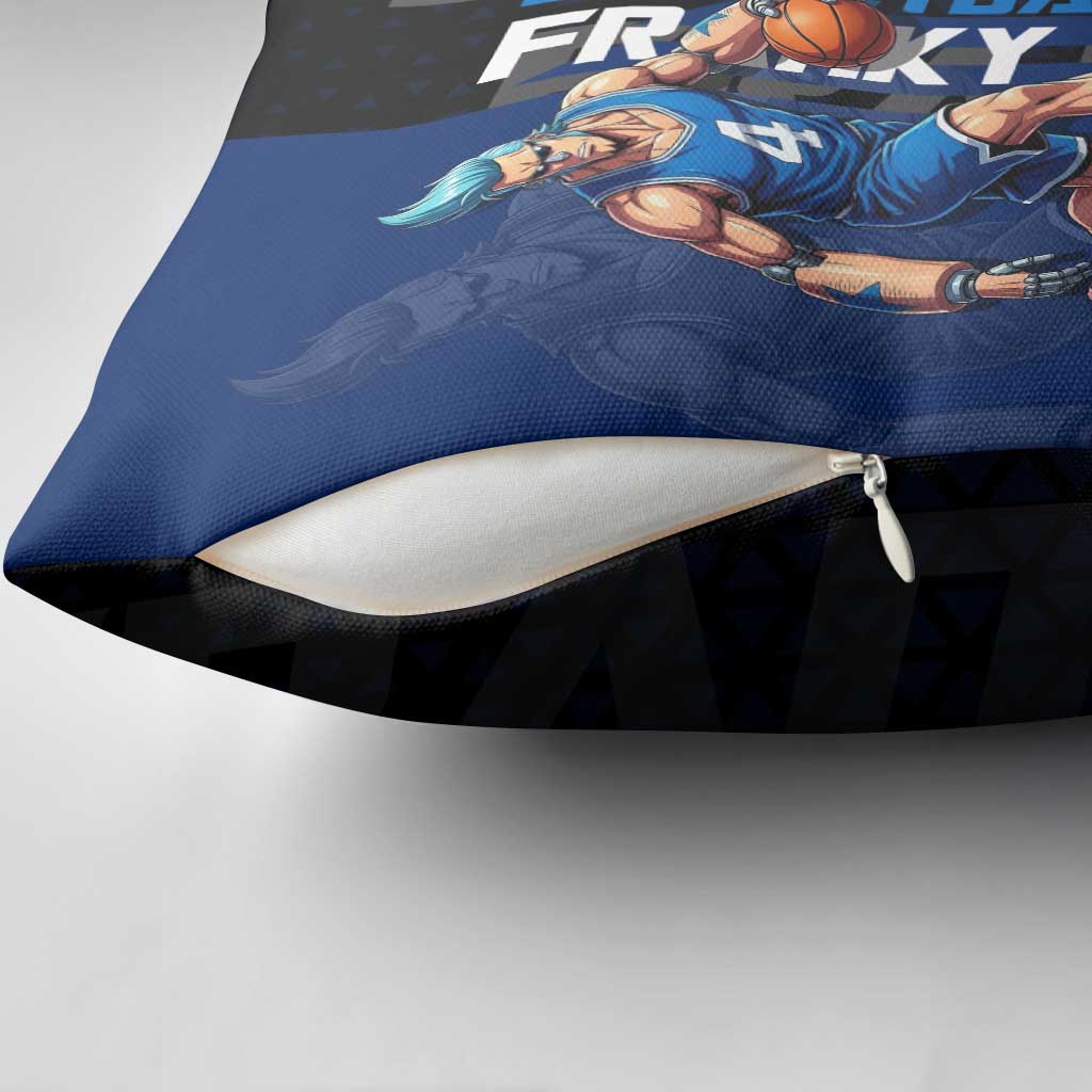 Franky One Piece Basketball Crossover Design Pillow Cover with Blue Uniform and Mechanical Arm Action Pose - The Mazicc