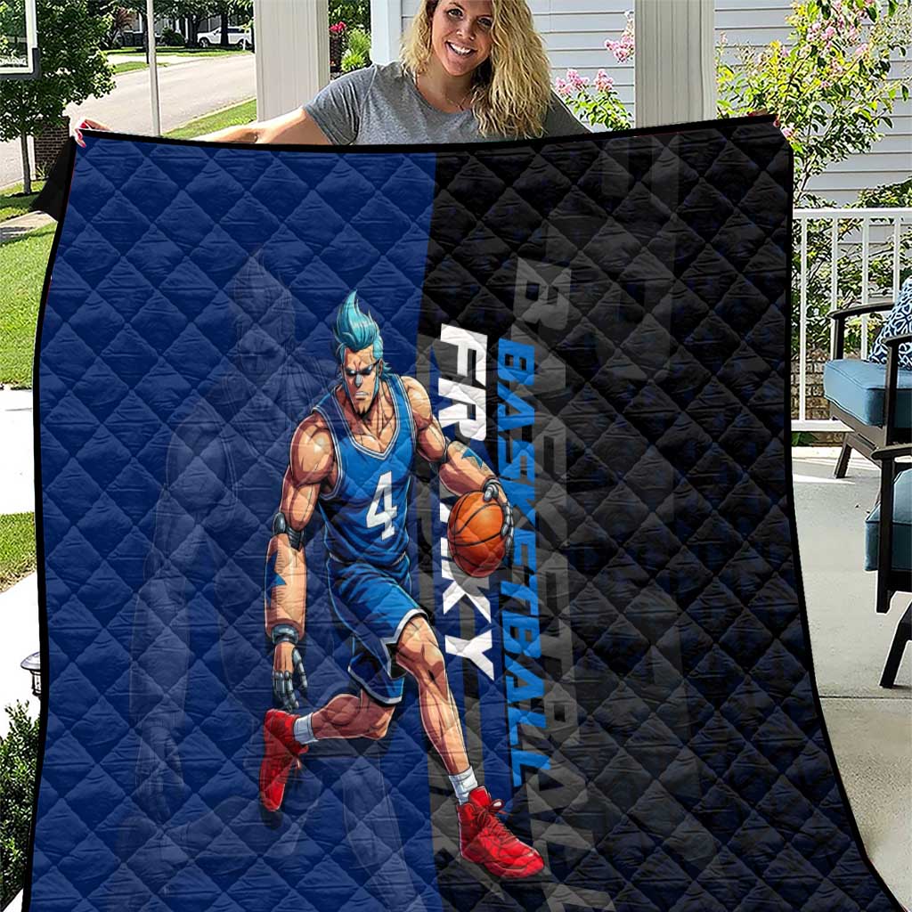Franky One Piece Basketball Crossover Design Quilt with Blue Uniform and Mechanical Arm Action Pose - The Mazicc
