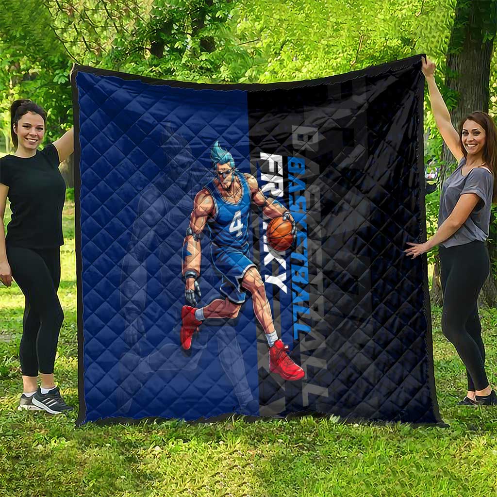Franky One Piece Basketball Crossover Design Quilt with Blue Uniform and Mechanical Arm Action Pose - The Mazicc