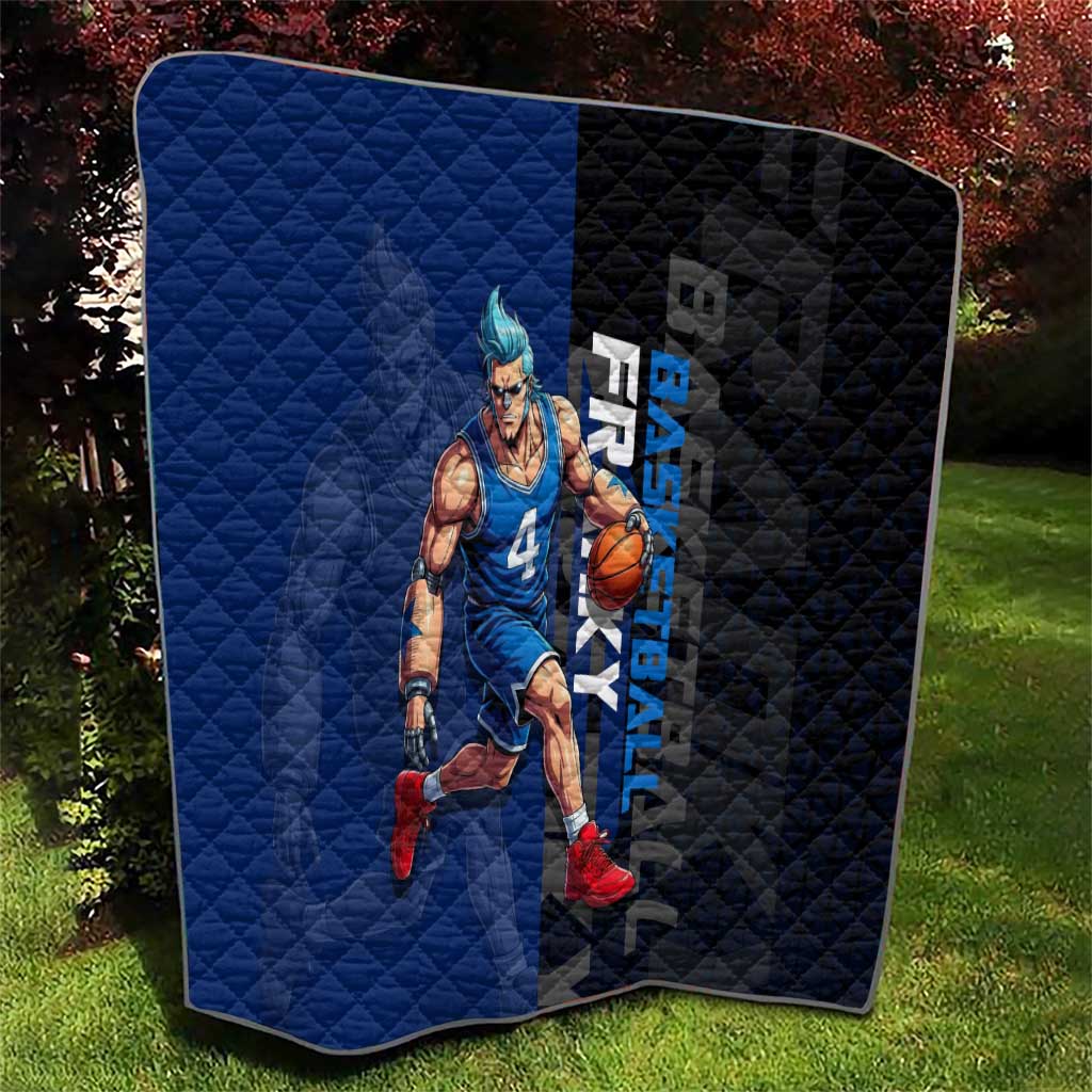 Franky One Piece Basketball Crossover Design Quilt with Blue Uniform and Mechanical Arm Action Pose - The Mazicc