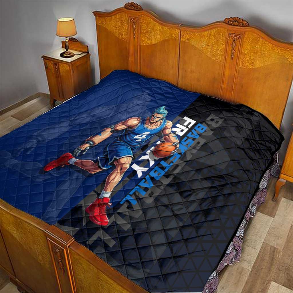 Franky One Piece Basketball Crossover Design Quilt with Blue Uniform and Mechanical Arm Action Pose - The Mazicc