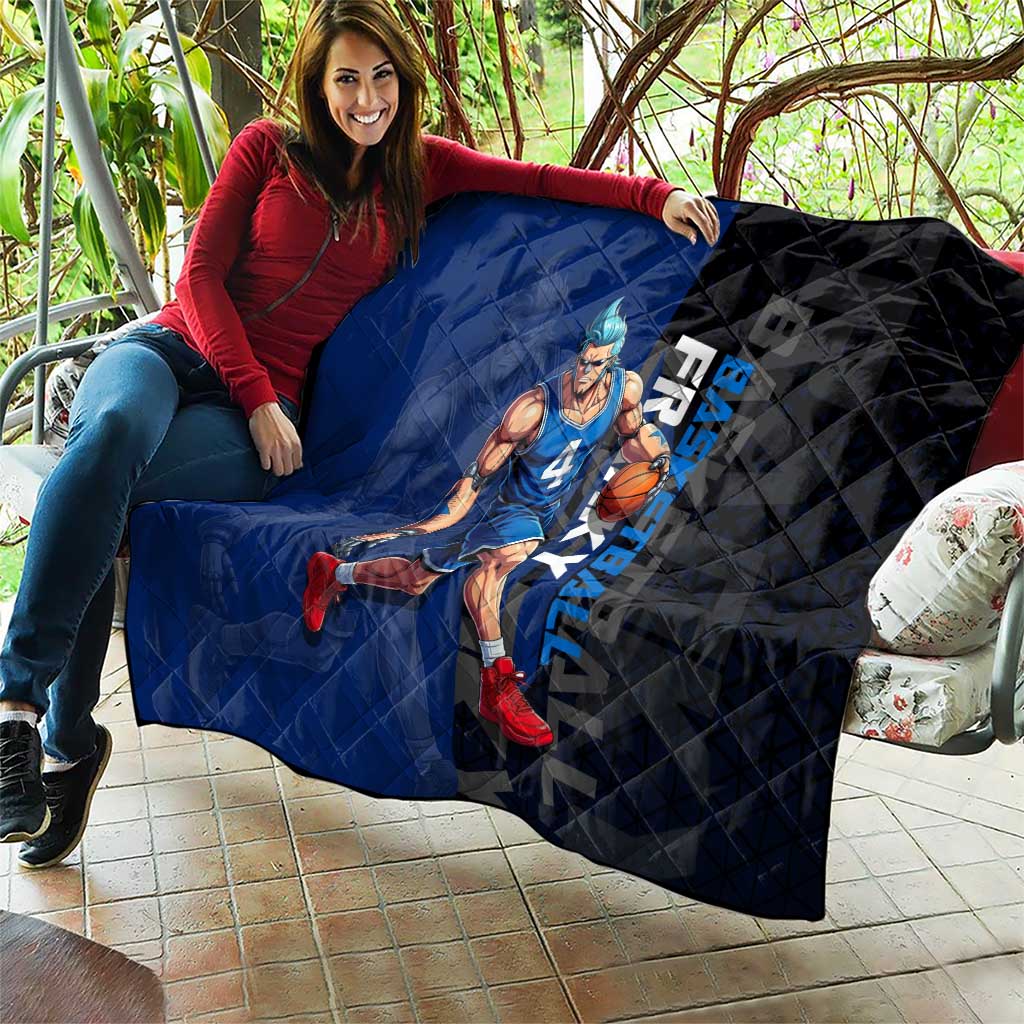 Franky One Piece Basketball Crossover Design Quilt with Blue Uniform and Mechanical Arm Action Pose - The Mazicc