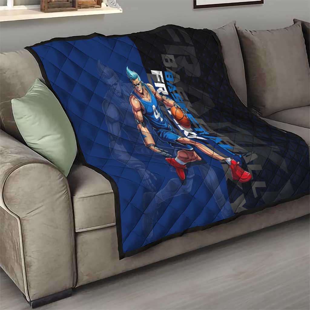 Franky One Piece Basketball Crossover Design Quilt with Blue Uniform and Mechanical Arm Action Pose - The Mazicc