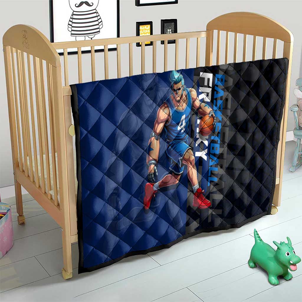 Franky One Piece Basketball Crossover Design Quilt with Blue Uniform and Mechanical Arm Action Pose - The Mazicc