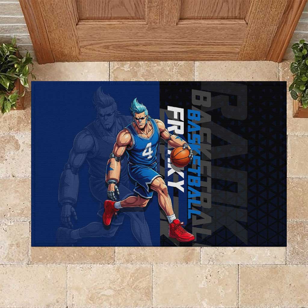 Franky One Piece Basketball Crossover Design Rubber Doormat with Blue Uniform and Mechanical Arm Action Pose - The Mazicc
