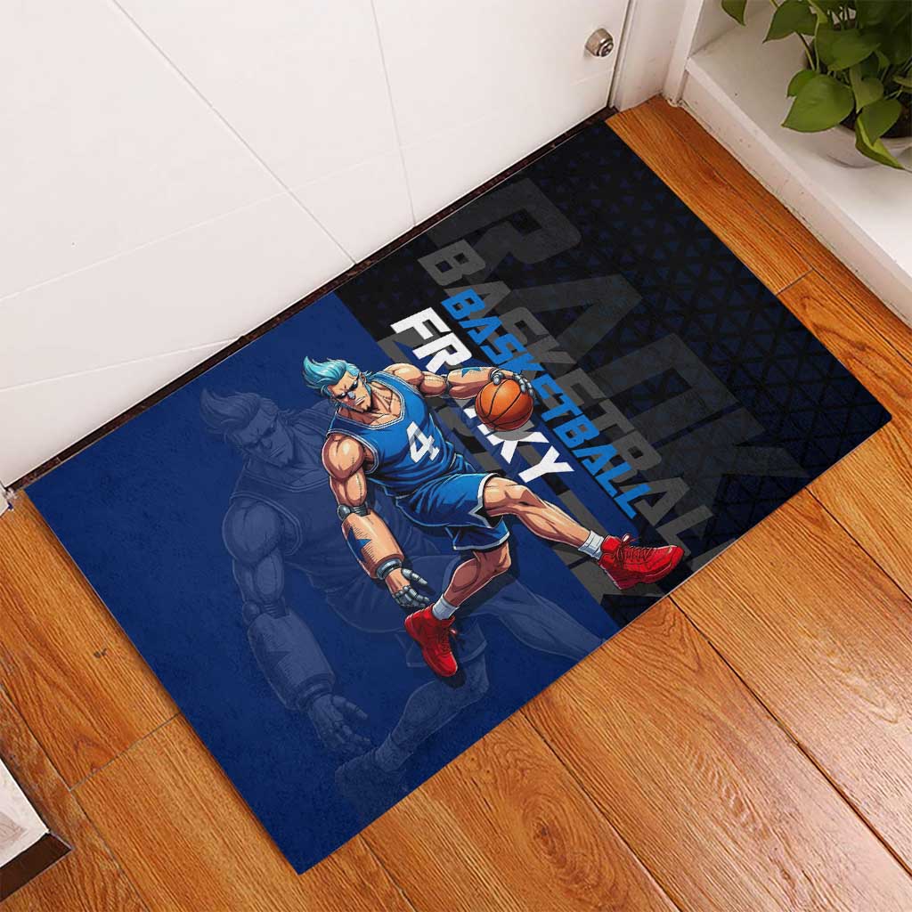 Franky One Piece Basketball Crossover Design Rubber Doormat with Blue Uniform and Mechanical Arm Action Pose - The Mazicc