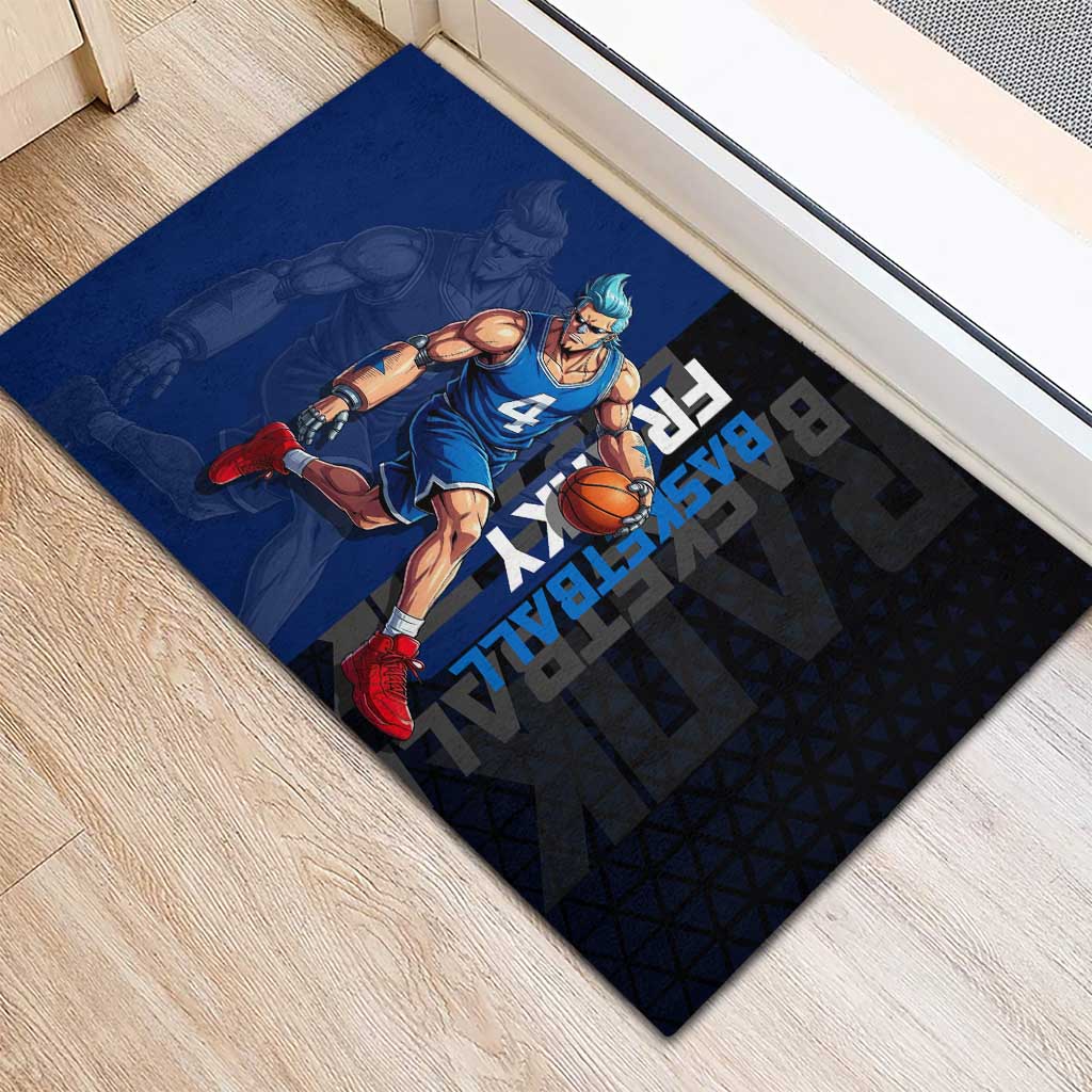 Franky One Piece Basketball Crossover Design Rubber Doormat with Blue Uniform and Mechanical Arm Action Pose - The Mazicc