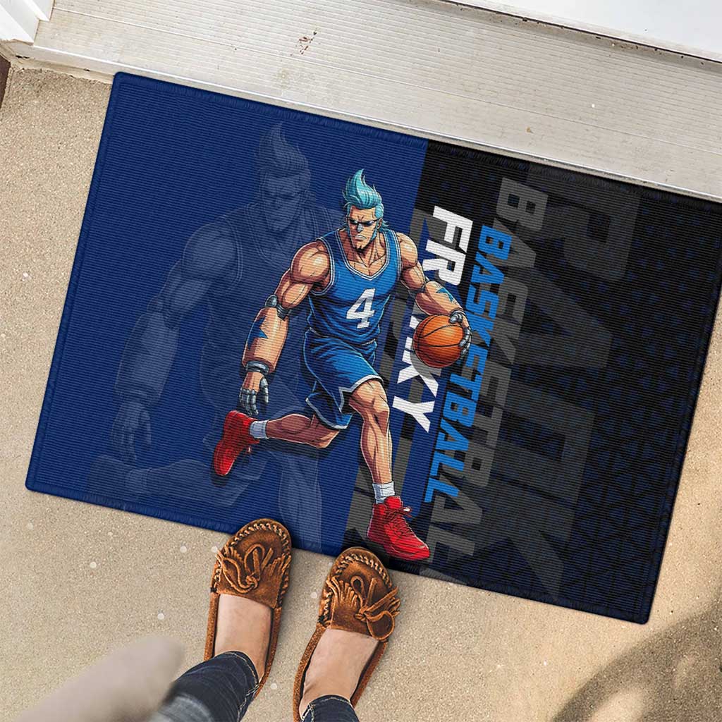 Franky One Piece Basketball Crossover Design Rubber Doormat with Blue Uniform and Mechanical Arm Action Pose - The Mazicc