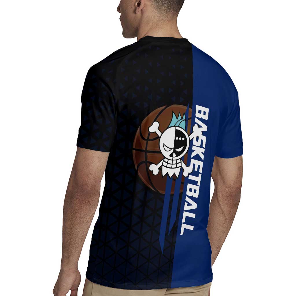 Franky One Piece Basketball Crossover Design Rugby Jersey with Blue Uniform and Mechanical Arm Action Pose - The Mazicc