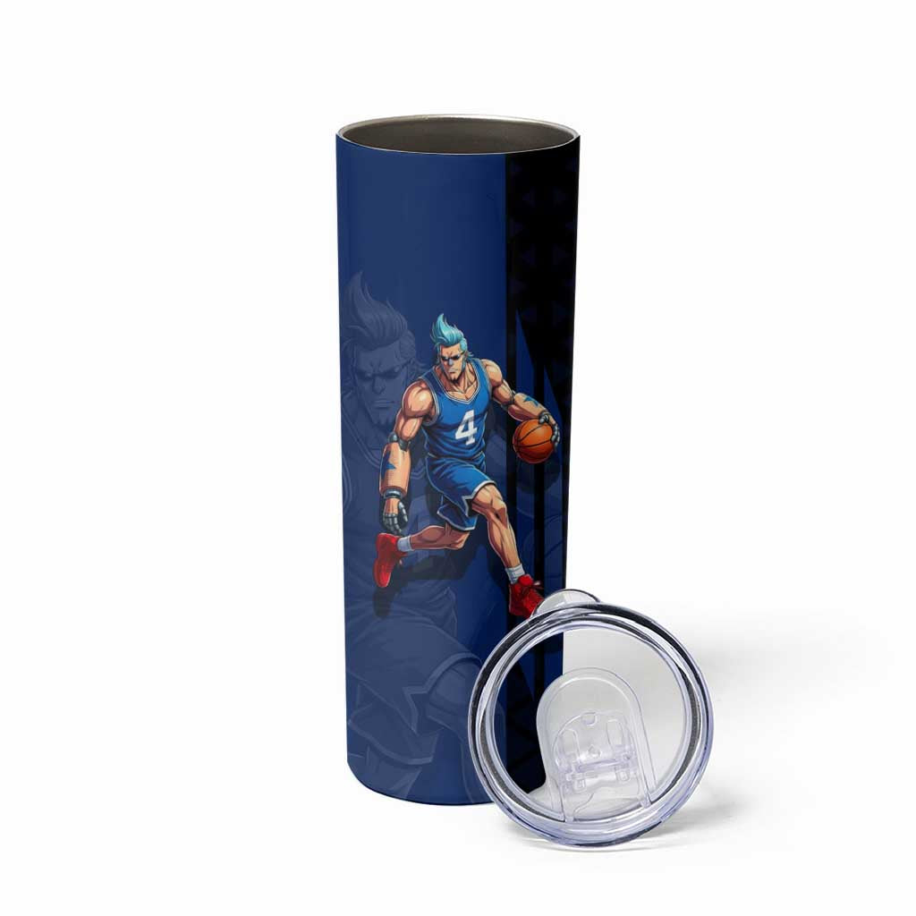 Franky One Piece Basketball Crossover Design Skinny Tumbler with Blue Uniform and Mechanical Arm Action Pose - The Mazicc