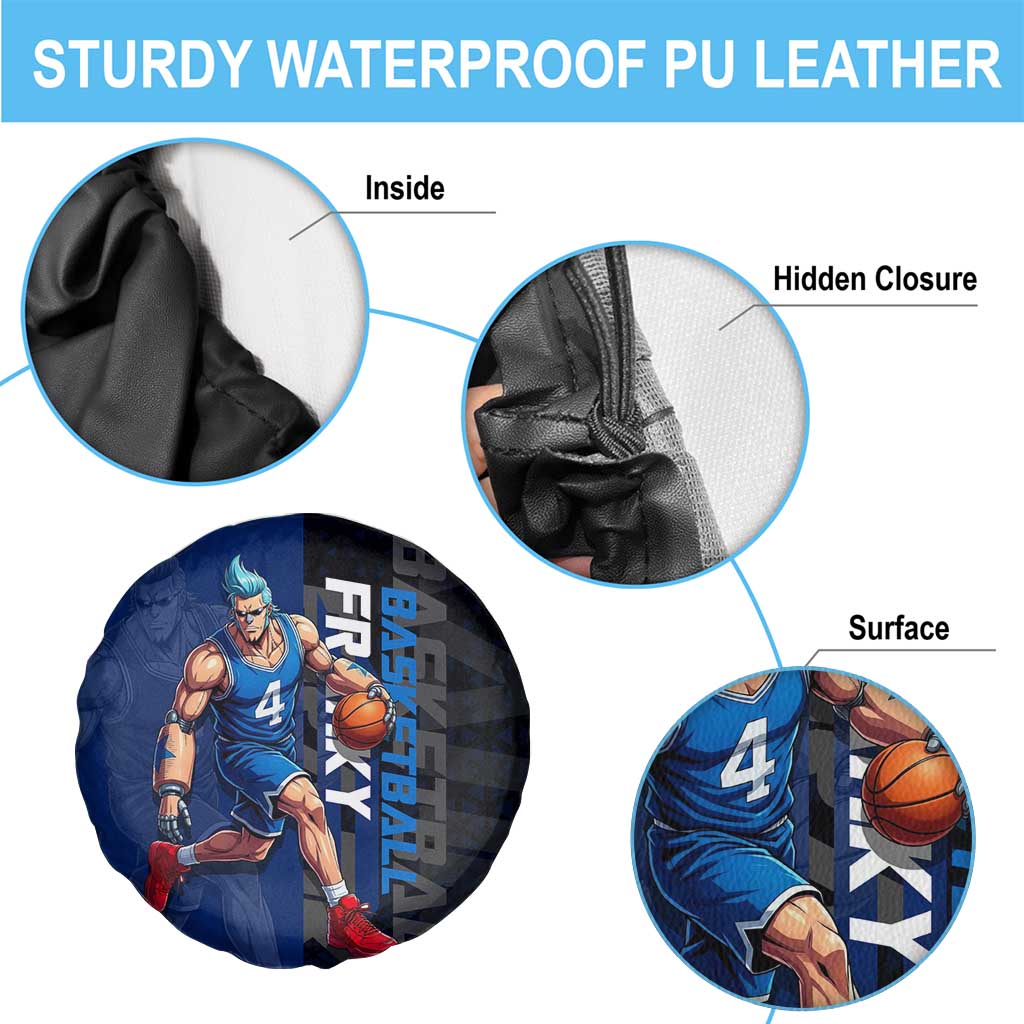 Franky One Piece Basketball Crossover Design Spare Tire Cover with Blue Uniform and Mechanical Arm Action Pose - The Mazicc