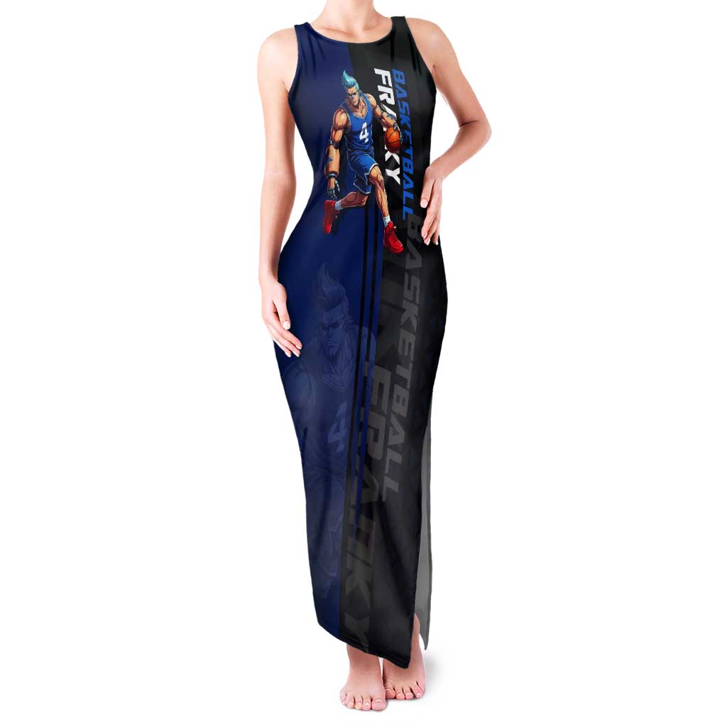 Franky One Piece Basketball Crossover Design Tank Maxi Dress with Blue Uniform and Mechanical Arm Action Pose - The Mazicc