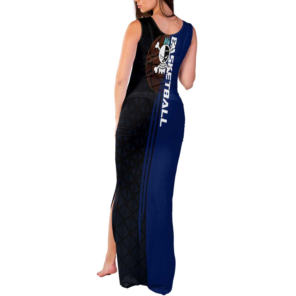Franky One Piece Basketball Crossover Design Tank Maxi Dress with Blue Uniform and Mechanical Arm Action Pose - The Mazicc