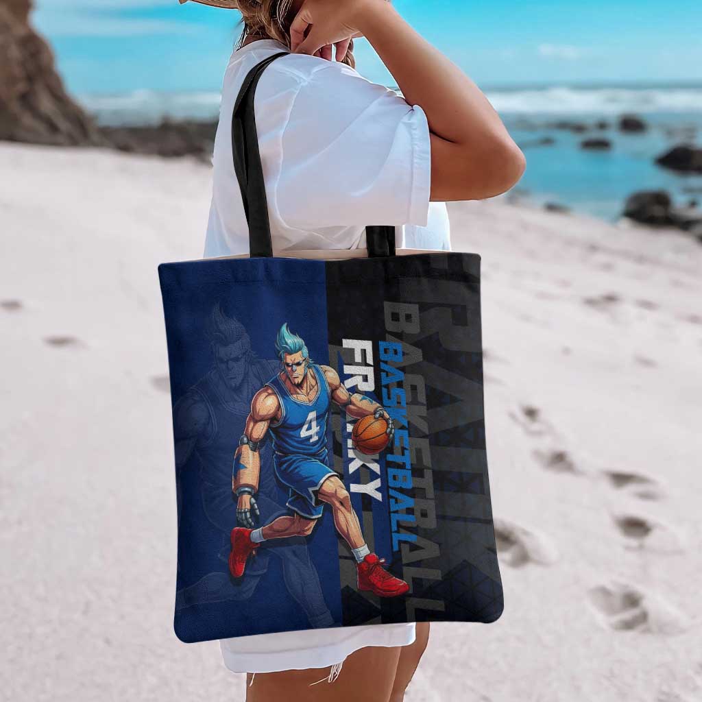 Franky One Piece Basketball Crossover Design Tote Bag with Blue Uniform and Mechanical Arm Action Pose - The Mazicc