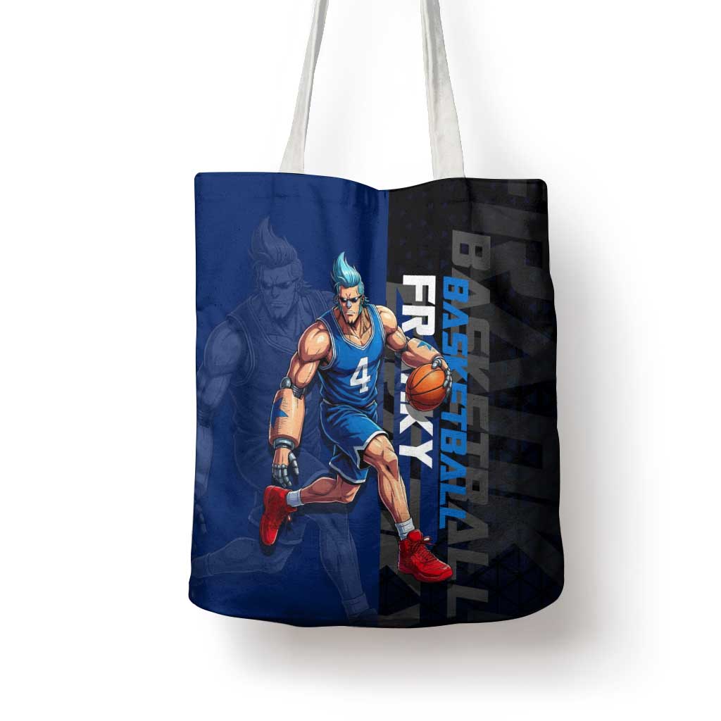 Franky One Piece Basketball Crossover Design Tote Bag with Blue Uniform and Mechanical Arm Action Pose - The Mazicc